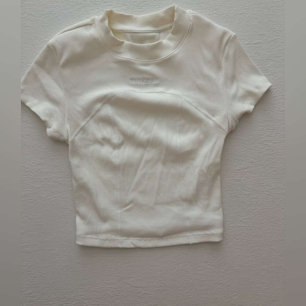 Monday Swimwear Cream Ribbed Short Sleeve Crop Top